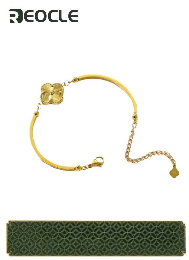 ريوكل سوار البرسيم بأربع أوراق من الفولاذ المقاوم للصدأ سوار من الفولاذ المقاوم للصدأ بأربع أوراق من الفولاذ المقاوم للصدأ سوار البرسيم بأربع أوراق من الفولاذ المقاوم للصدأ سوار البرسيم للنساء والفتيات - Image 1