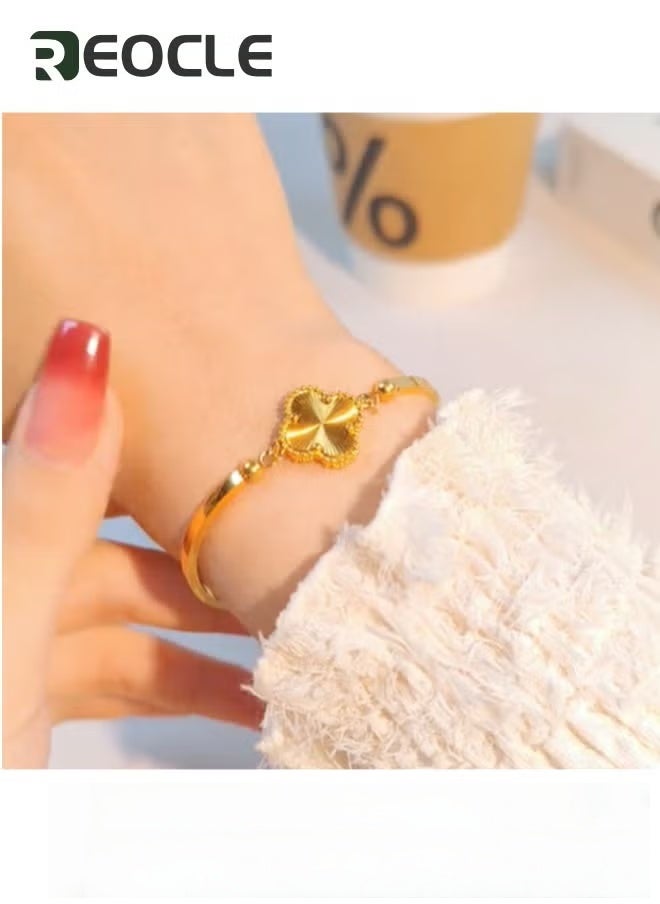 ريوكل سوار البرسيم بأربع أوراق من الفولاذ المقاوم للصدأ سوار من الفولاذ المقاوم للصدأ بأربع أوراق من الفولاذ المقاوم للصدأ سوار البرسيم بأربع أوراق من الفولاذ المقاوم للصدأ سوار البرسيم للنساء والفتيات - Image 2