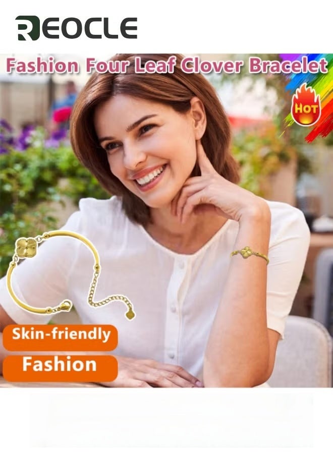 ريوكل سوار البرسيم بأربع أوراق من الفولاذ المقاوم للصدأ سوار من الفولاذ المقاوم للصدأ بأربع أوراق من الفولاذ المقاوم للصدأ سوار البرسيم بأربع أوراق من الفولاذ المقاوم للصدأ سوار البرسيم للنساء والفتيات - Image 4