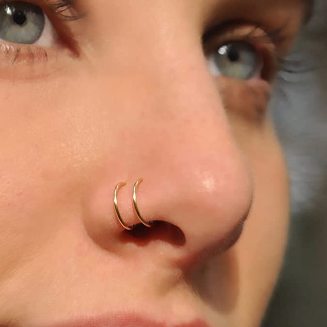 JFORYOU Fake Nose Ring Hoop Faux Nose Piercing Non Piercing Fake Nose Piercing Double Fake Nose Rings for Women Men - Image 4