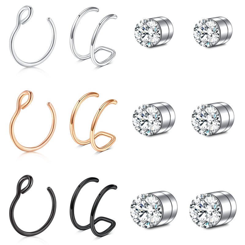 JFORYOU Fake Nose Ring Hoop Faux Nose Piercing Non Piercing Fake Nose Piercing Double Fake Nose Rings for Women Men - Image 1