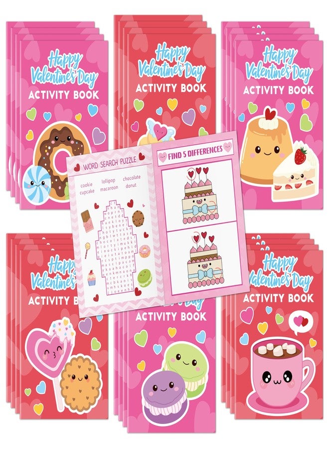 JAPBOR Valentine’s Day Activity Coloring Books - 24PCS Mini Valentine Dessert Activities Color Book Bulk for Kid Party Favor, Sweet Food Small Colour Page for Birthday Gift Class Drawing Painting Game - Image 1