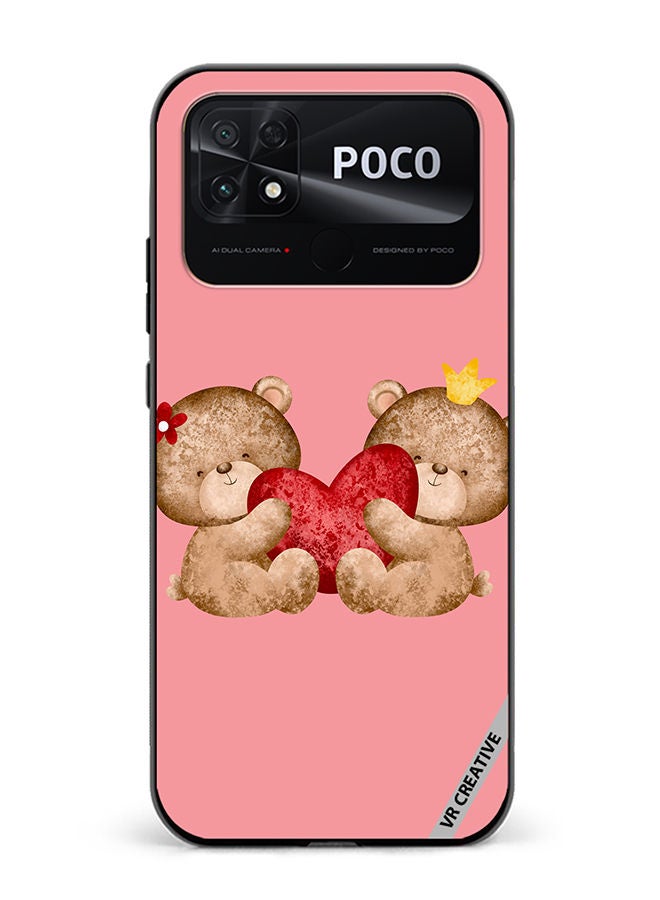 VR CREATIVE غطاء حماية لهاتف Xiaomi Poco C40 بتصميم دب الحب متعدد الألوان - Image 1