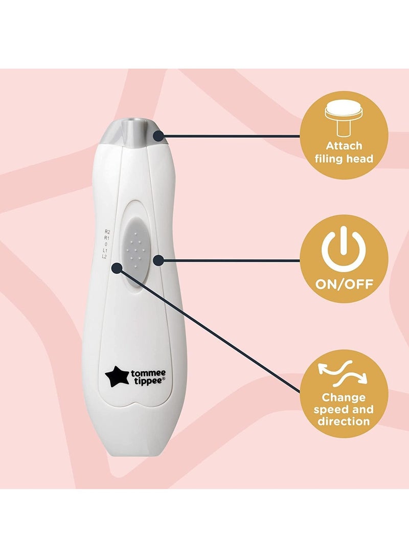 Tommee Tippee UK Tommee Tippee Electric Baby Nail File Trimmer, Battery-Powered Infant Nail Clipper with LED Light and Six Filing Heads for Baby and Adult Use - Image 4