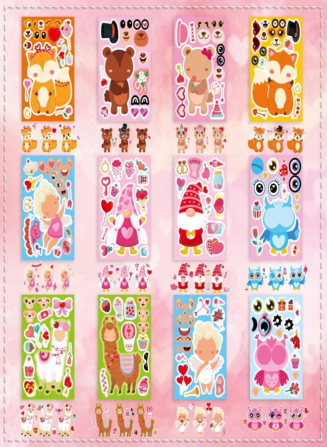 DUJAA 36 Sheets Valentine's Day Stickers for Kids Toddlers, Make-a-face Stickers Make Your Own Stickers 12 Designs of Owl Alpaca Fox Bear Angel Gnome Stickers Valentine Party Gift Decorations Supplies - Image 5