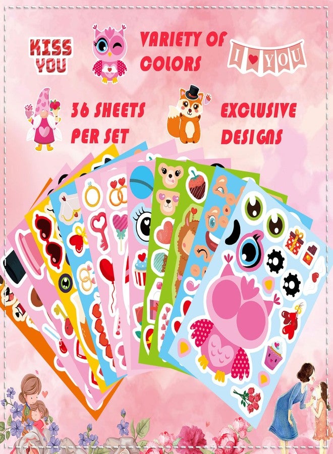 DUJAA 36 Sheets Valentine's Day Stickers for Kids Toddlers, Make-a-face Stickers Make Your Own Stickers 12 Designs of Owl Alpaca Fox Bear Angel Gnome Stickers Valentine Party Gift Decorations Supplies - Image 4