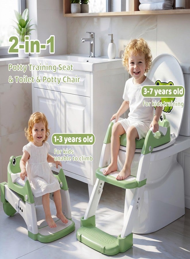 Wanchouse 2-in-1 Potty Training Seat & Training Toilet & Potty Chair, Height AdjustableToddler Toilet Seat for Kids, Foldable Potty Training Toilet with Splash Guard & Anti-Slip Steps, Green - Image 2