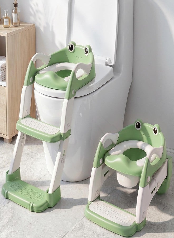 Wanchouse 2-in-1 Potty Training Seat & Training Toilet & Potty Chair, Height AdjustableToddler Toilet Seat for Kids, Foldable Potty Training Toilet with Splash Guard & Anti-Slip Steps, Green - Image 1