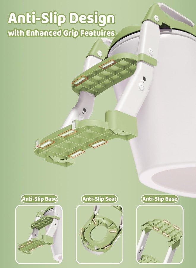 Wanchouse 2-in-1 Potty Training Seat & Training Toilet & Potty Chair, Height AdjustableToddler Toilet Seat for Kids, Foldable Potty Training Toilet with Splash Guard & Anti-Slip Steps, Green - Image 5