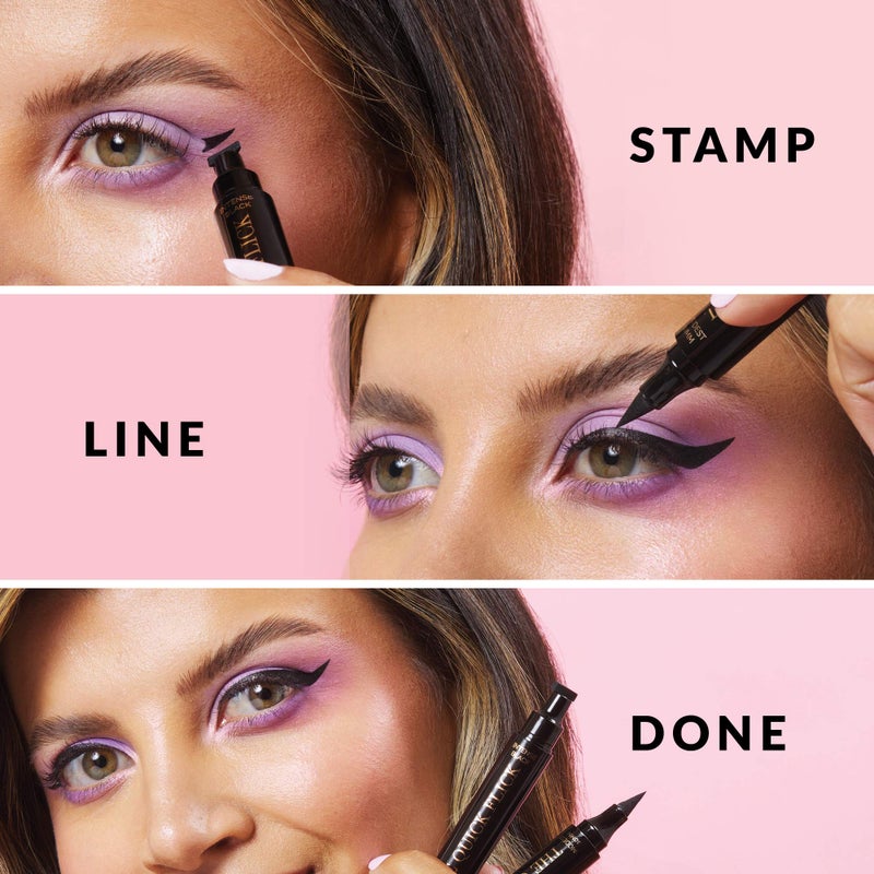 The Quick Flick Winged Eyeliner Stamp – Waterproof & Smudge Proof Vegan Cat Eye Stamp Eyeliner – 5mm Thick Winged Stamp & 12mm Grand Felt-Tip Liquid Hypoallergenic Eyeliner Pen (Intense Black-2 Pen) - Image 2