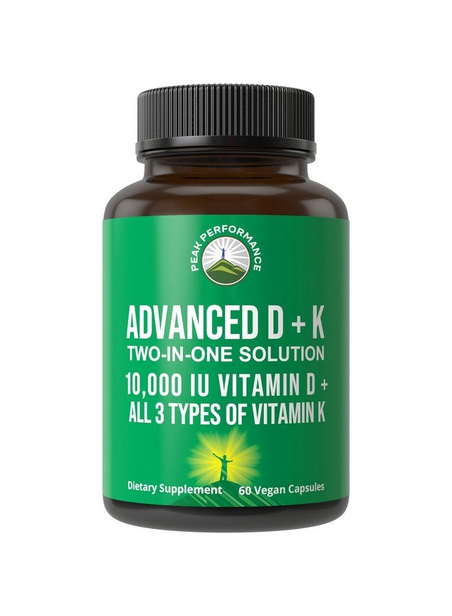 Peak Performance Advanced Vitamin D 10000 IU with All 3 Types of Vitamin K Capsules 10,000 IU Vitamin D3 and Vitamin K2, K1, MK-7 (MK7), MK4 Supplement. 60 Small and Easy to Swallow Pills - Image 1