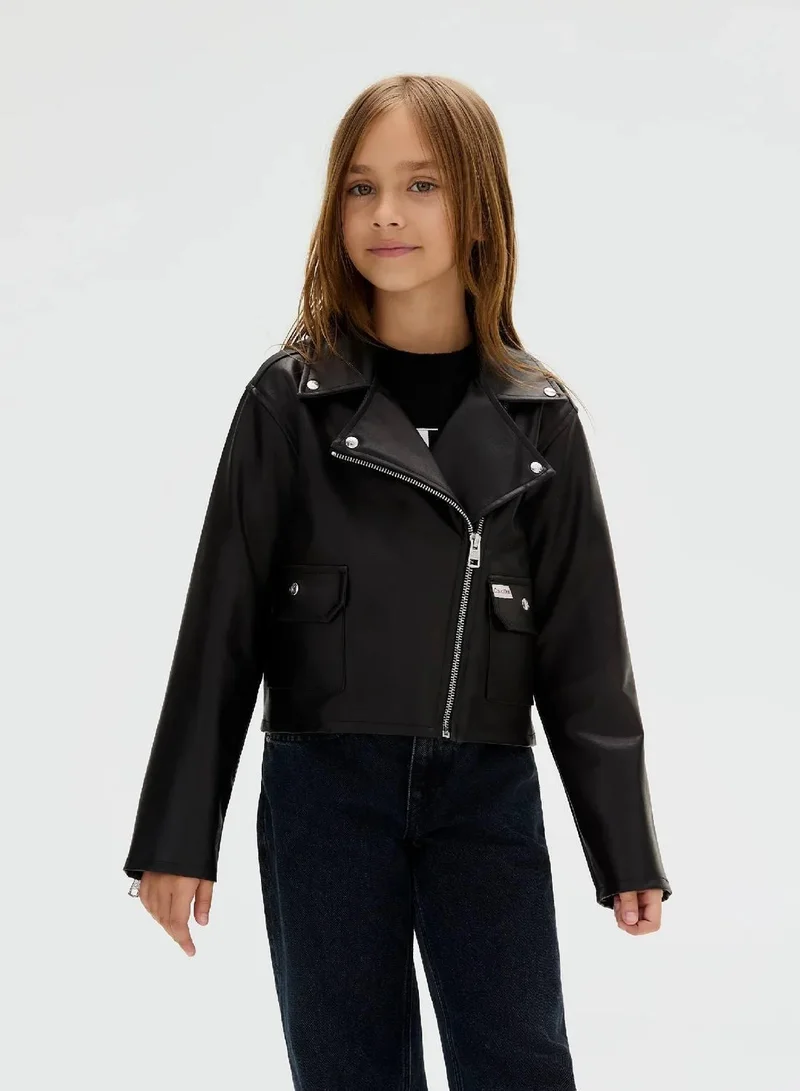 Calvin Klein Jeans Ck Black Faux Leather Biker Jacket for Women | Best Price UAE
