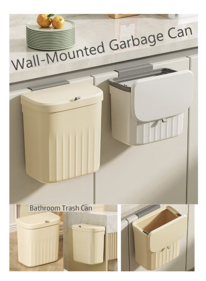 YUFAN Kitchen Hanging Trash Can with Lid,3.2 Gallon Waste Bin,Small Plastic Compost Bin for Counter Top or Under Sink Wall-Mounted Garbage Can for Bedroom,Bathroom,Cabinet,Car and Office(Cream) YUFAN - Image 5