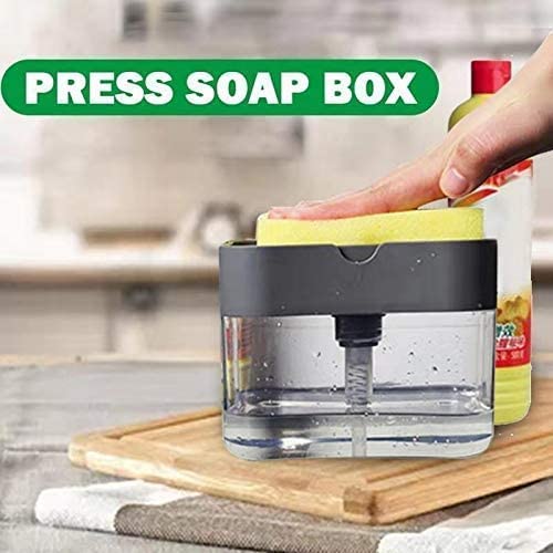 HOME CUBE 2 in 1 Soap Pump Plastic Dispenser for Dishwasher Liquid; Holder (Clear Bottom Stand 385ml) Free Sponge - Image 4
