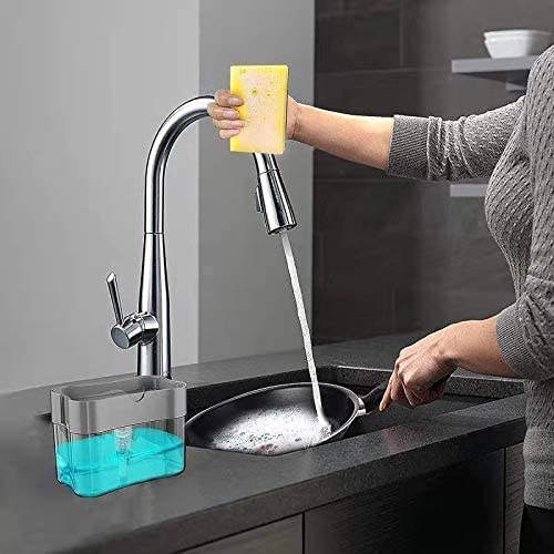 HOME CUBE 2 in 1 Soap Pump Plastic Dispenser for Dishwasher Liquid; Holder (Clear Bottom Stand 385ml) Free Sponge - Image 5