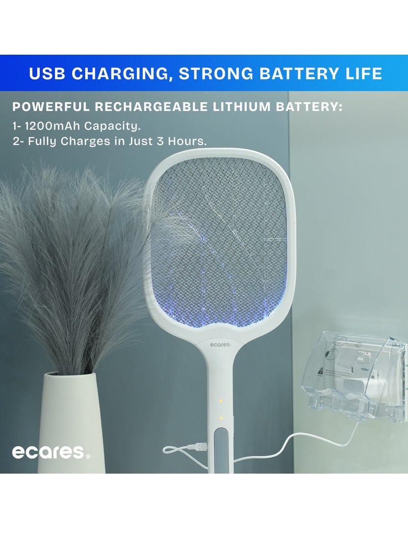 ECARES® Electric Bug Zapper, Mosquito Swatter, Mosquito Lamp with Base, Heavy Duty 1200mah, UV Light, 3000V, Rechargeable, 3 Layers Safety Mesh, For Indoor and Outdoor. - pzsku/ZB7C714F64AC5EB4CBBCBZ/45/_/1718112138/159db7c8-fb2c-4df1-a431-a72f1ef4fc80