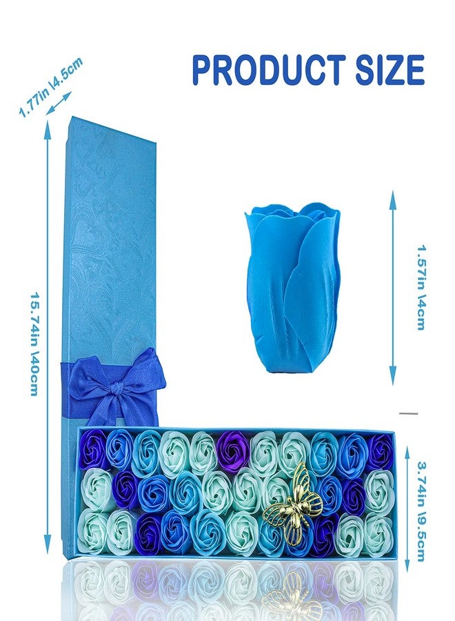 JIALEEY 33 PCS Floral Scented Bath Soap Rose Flower Petals, Plant Essential Oil Rose Soap Set Gifts Ideas for Her Women Girls Mom Valentine's Day, Blue Gift Box - Image 2