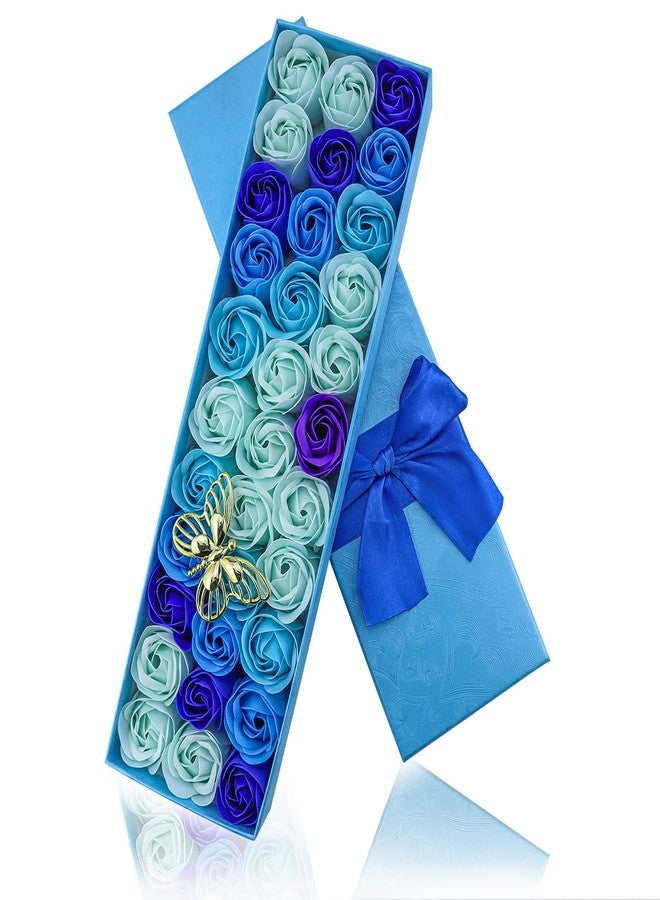 JIALEEY 33 PCS Floral Scented Bath Soap Rose Flower Petals, Plant Essential Oil Rose Soap Set Gifts Ideas for Her Women Girls Mom Valentine's Day, Blue Gift Box - Image 3