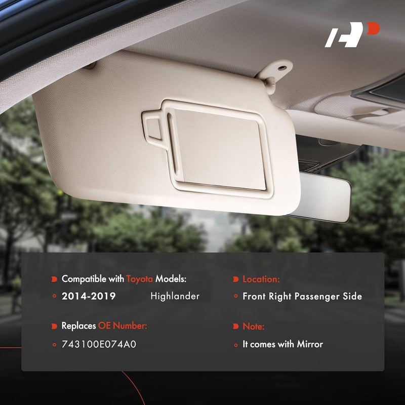 A-Premium Right Passenger Side Sun Visor for Toyota Highlander - Image 2