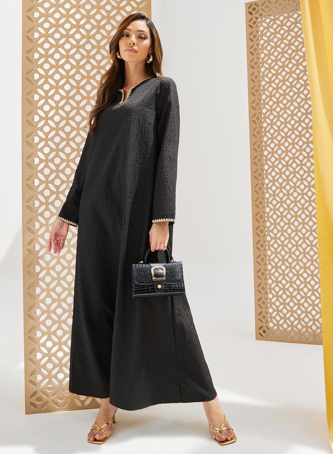 Styli Textured Jalabiya with Lace Detail  - Image 2