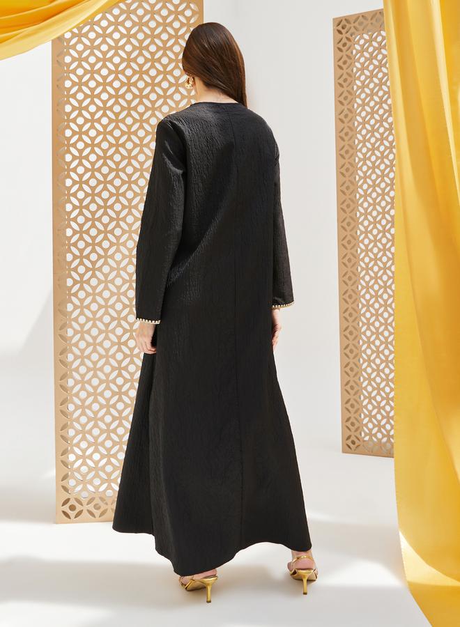 Styli Textured Jalabiya with Lace Detail  - Image 5
