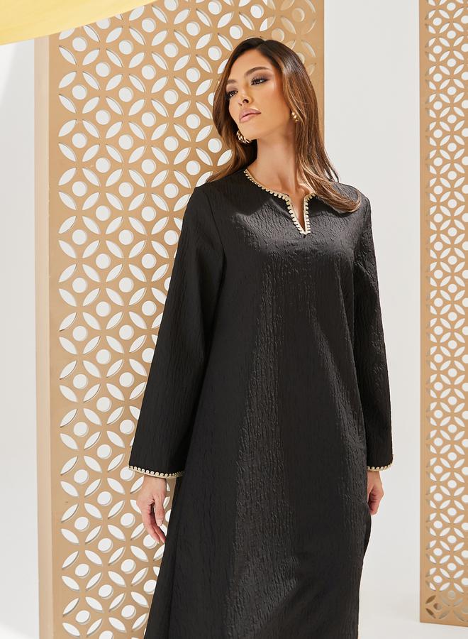 Styli Textured Jalabiya with Lace Detail  - Image 3