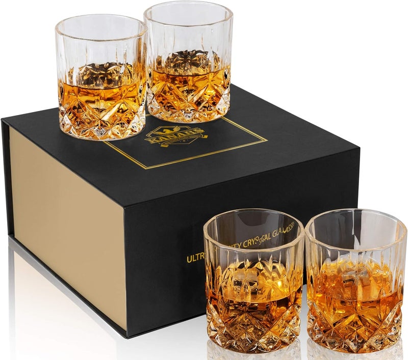 KANARS Old Fashioned Whiskey Glasses with Luxury Box - 10 Oz Rocks Barware For Scotch, Bourbon, Liquor and Cocktail Drinks - Set of 4 - Men Gift - Image 1