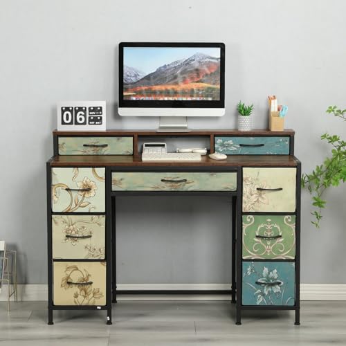HOME CUBE Chest of Drawers Matte Modern Vanity Dressing Table,Study Table,Computer Desk with 9 Fabric Drawer Open Shelves Multipurpose Table Fabric Storage Cabinet for Living Room Bedroom(120x40x90cm) - Image 3