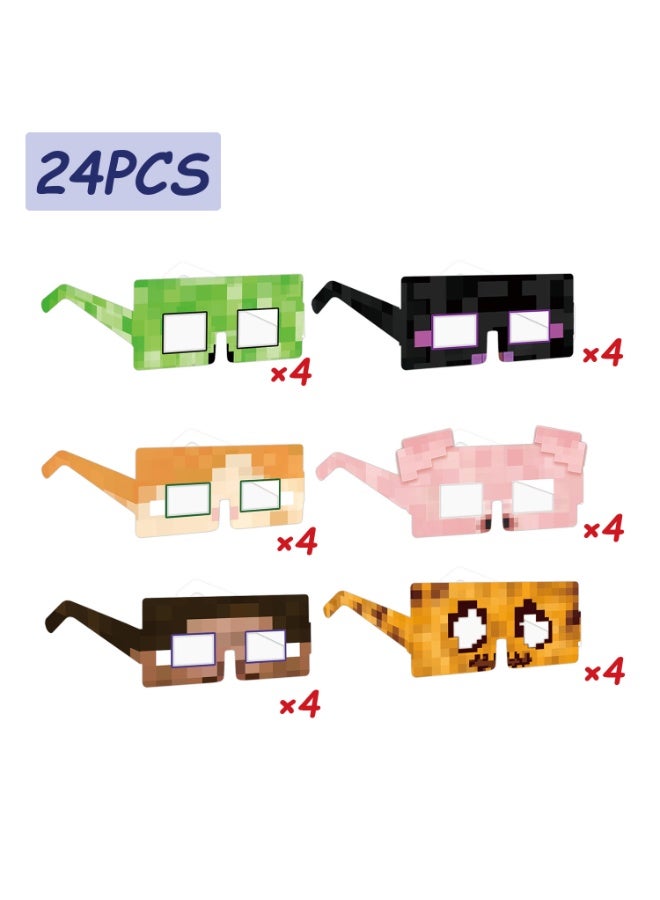 ILovhaprty Minecraft Paper Glasses - 24pcs Minecraft Party Favor Paper Eyeglasses, Pixelated Theme Paper Party Glasses for Minecraft Photo Booth Props or Minecraft Birthday Decorations Supplies - Image 2