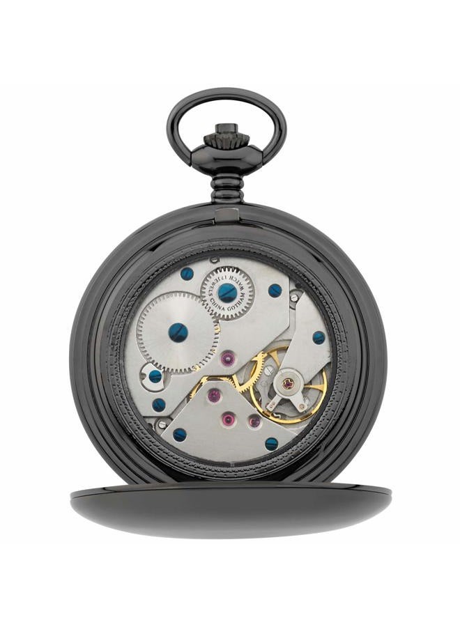 Gotham Men's Gunmetal Railroad Dial Double Hunter 17 Jewel Mechanical Pocket Watch # GWC18806B, Mechanical - Image 4