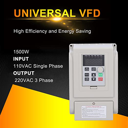 Wisoqu VFD Variable Frequency Drive,Single‑Phase 110V Input 3‑Phase 220V Output Variable Frequency Inverter, Motor Speed Controller,220V 1500W AT5‑1500X, Default - Image 2