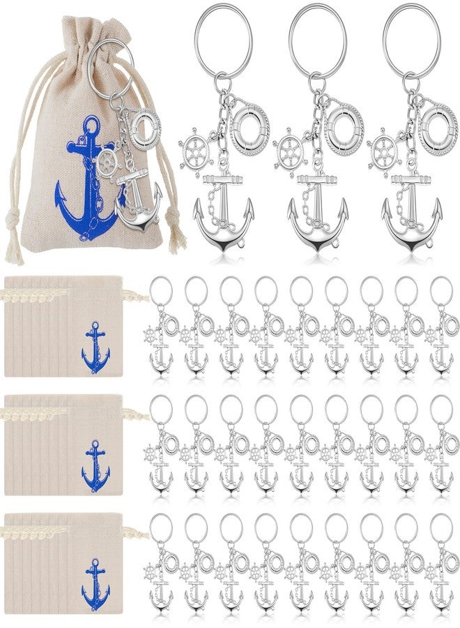 Equsion 30 Sets Anchor Keychain Bulk with Drawstring Gift Bag Wedding Favors for Guests Nautical Party Favors Cruise Souvenirs Gifts (Silver) - Image 1