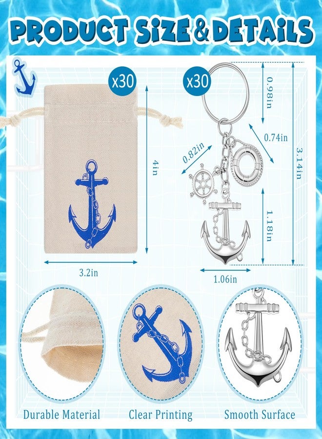 Equsion 30 Sets Anchor Keychain Bulk with Drawstring Gift Bag Wedding Favors for Guests Nautical Party Favors Cruise Souvenirs Gifts (Silver) - Image 2