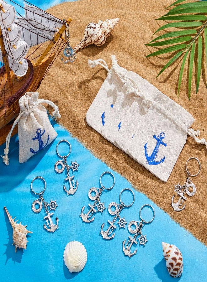 Equsion 30 Sets Anchor Keychain Bulk with Drawstring Gift Bag Wedding Favors for Guests Nautical Party Favors Cruise Souvenirs Gifts (Silver) - Image 3