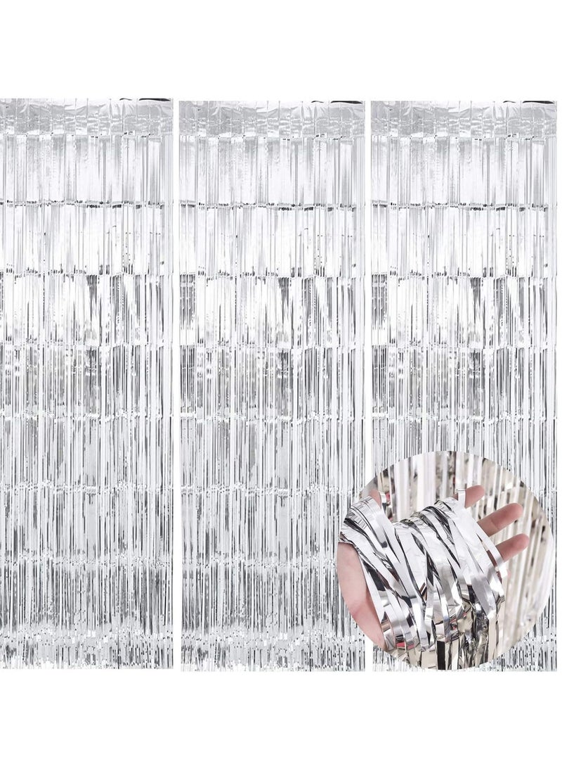 Najwa Pack of 3 Foil Fringe Curtains Backdrop Party a, Metallic Tinsel Curtain Photo Backdrop for Birthday Bachelorette Party Bridal Baby Shower Decorations(silvery, 3.2ft x 6.5ft)  - Image 1