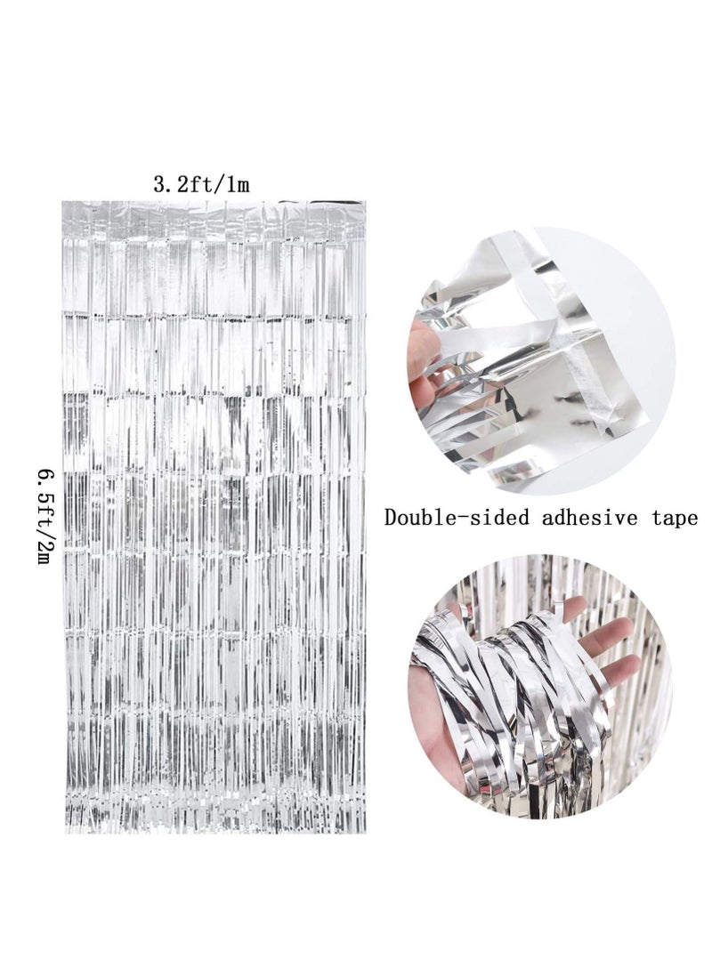 Najwa Pack of 3 Foil Fringe Curtains Backdrop Party a, Metallic Tinsel Curtain Photo Backdrop for Birthday Bachelorette Party Bridal Baby Shower Decorations(silvery, 3.2ft x 6.5ft)  - Image 2