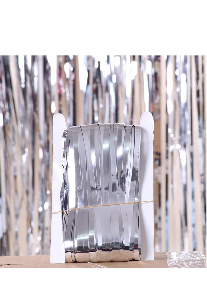 Najwa Pack of 3 Foil Fringe Curtains Backdrop Party a, Metallic Tinsel Curtain Photo Backdrop for Birthday Bachelorette Party Bridal Baby Shower Decorations(silvery, 3.2ft x 6.5ft)  - Image 5