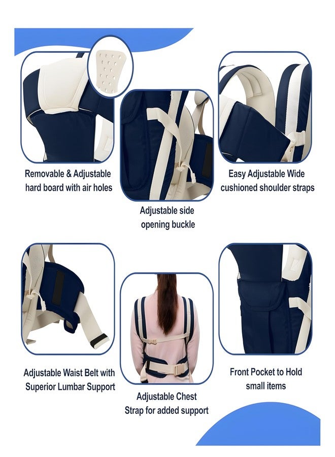Laee cute Baby Carrier 4 in 1/Carry Bag/Cuddler Kids Facing in and Out Position Baby Carrier (Navy to Cream) - Image 5
