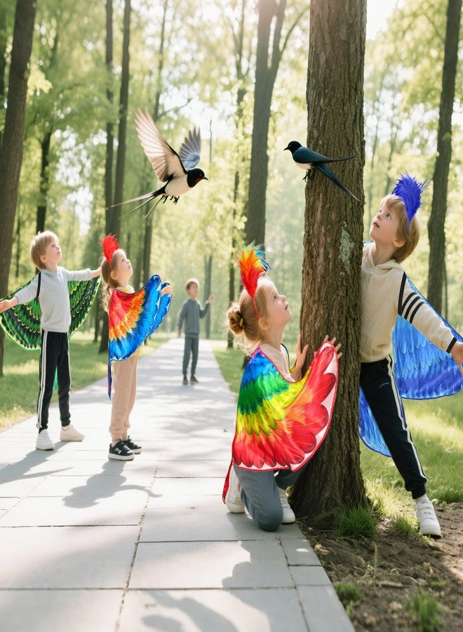 D.Q.Z Double-Sided Bird Wings Parrot Costume for Kids Dress Up Clothes Feather Headband, Toddlers Animal Role Play Halloween (Green) - Image 4