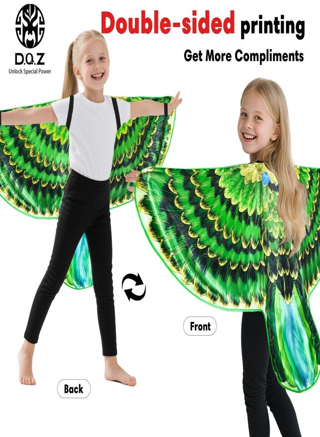 D.Q.Z Double-Sided Bird Wings Parrot Costume for Kids Dress Up Clothes Feather Headband, Toddlers Animal Role Play Halloween (Green) - Image 2