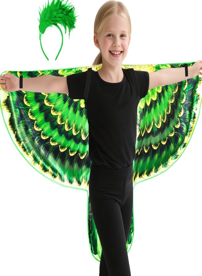 D.Q.Z Double-Sided Bird Wings Parrot Costume for Kids Dress Up Clothes Feather Headband, Toddlers Animal Role Play Halloween (Green) - Image 1