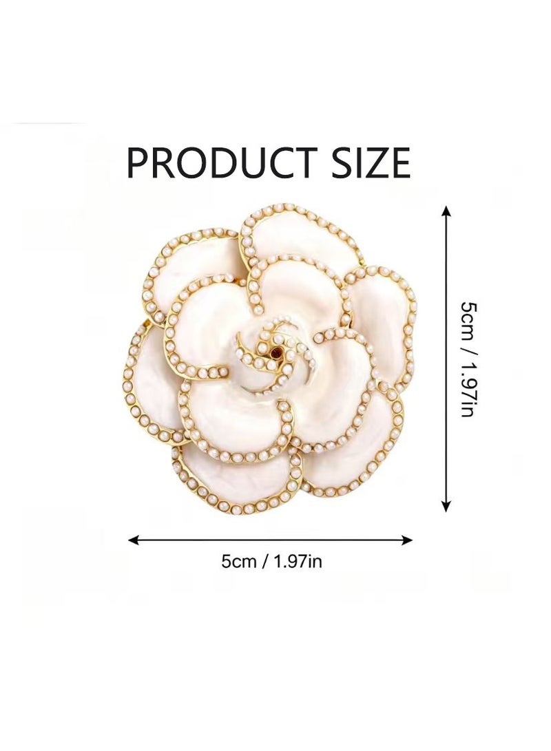 White Camellia Pearl-Edged Pin Brooch for Suits & Sweaters - Image 2