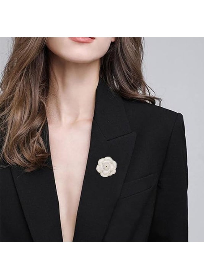 White Camellia Pearl-Edged Pin Brooch for Suits & Sweaters - Image 5