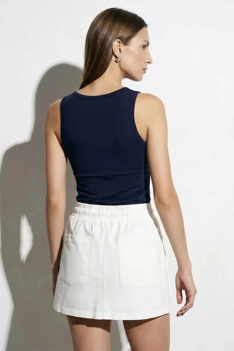 Dilvin Navy Blue DILVIN Embroidered Sleeveless Slim-Fit Jersey Blouse for Women | Best Price UAE