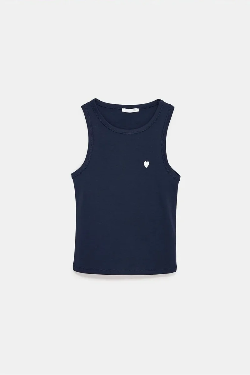 Dilvin Navy Blue DILVIN Embroidered Sleeveless Slim-Fit Jersey Blouse for Women | Best Price UAE