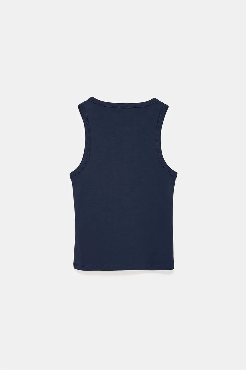 Dilvin Navy Blue DILVIN Embroidered Sleeveless Slim-Fit Jersey Blouse for Women | Best Price UAE