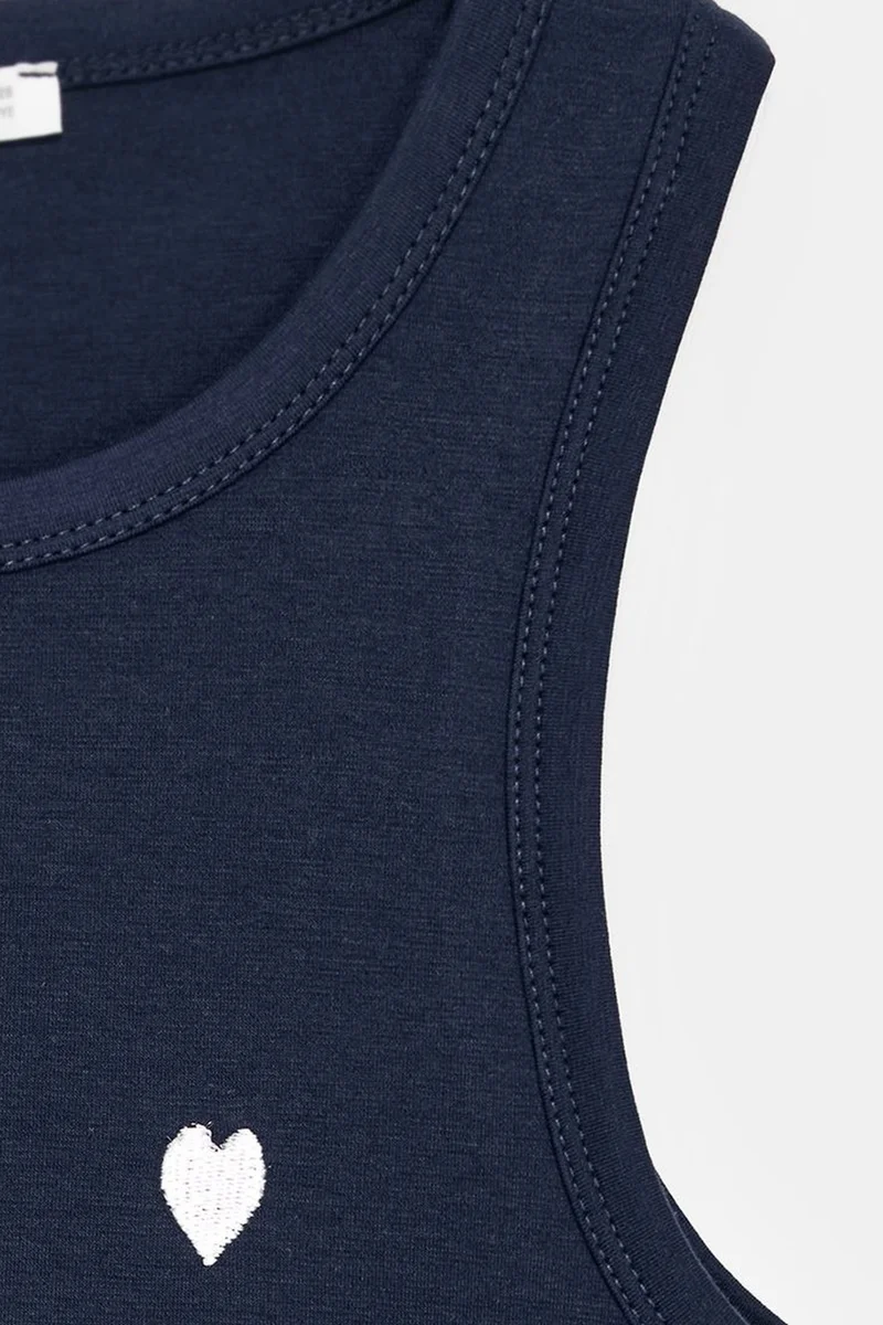 Dilvin Navy Blue DILVIN Embroidered Sleeveless Slim-Fit Jersey Blouse for Women | Best Price UAE