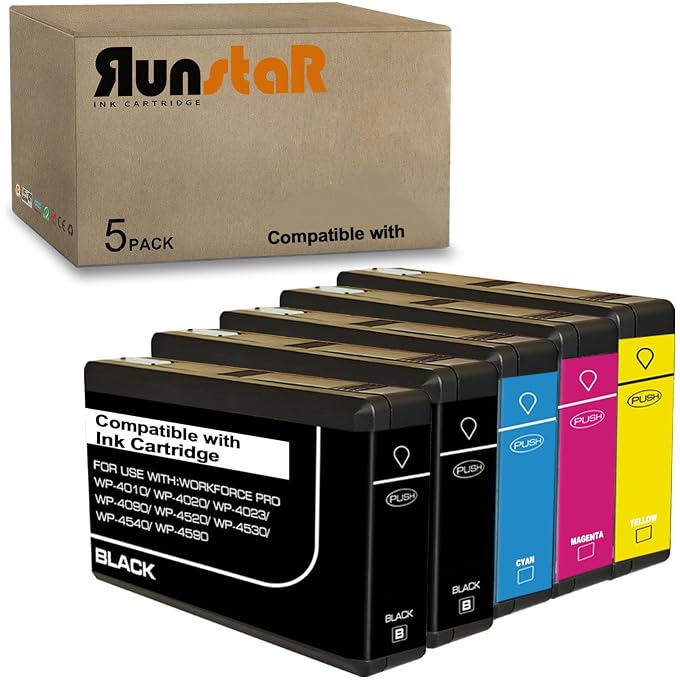 Run Star 5 Pack T676XL 676XL Remanufactured Ink Cartridge Replacement for T676XL 676XL use for Workforce WP-4010 WP-4020 WP-4023 WP-4090 WP-4520 WP-4530 WP-4533 Printer (2BK/1C/1M/1Y)