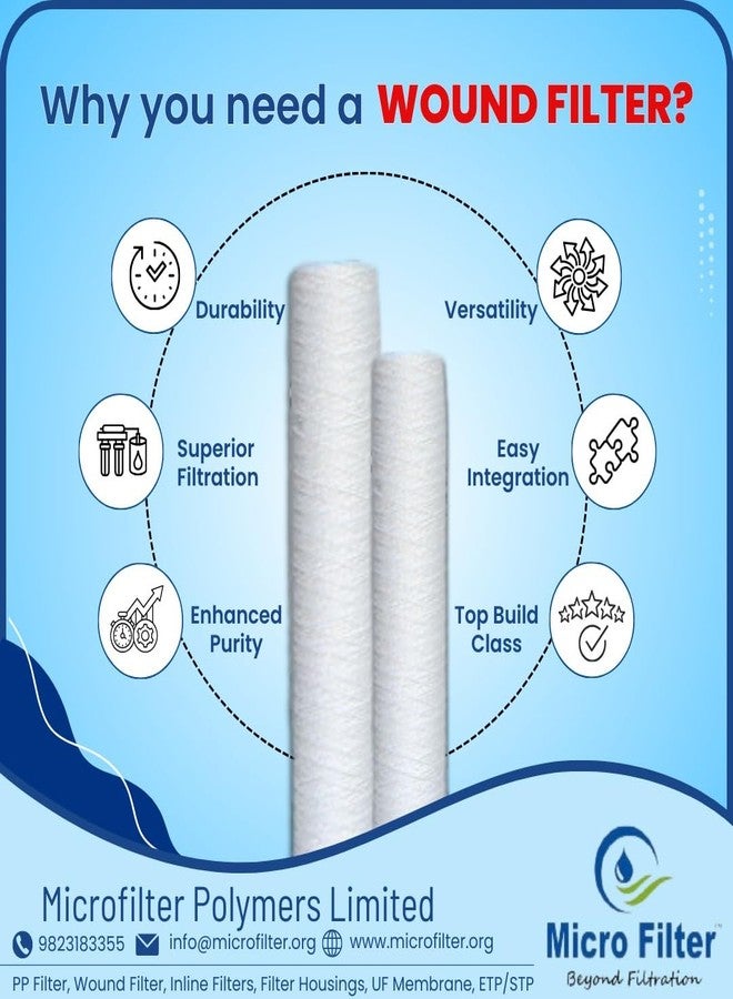 Micro Filter 10 Inch Wound Water Filter Cartridge Pack of 5 Sediment Pre Filter for RO UV UF Water Purifier Removes Dirt Sand Rust for Clean Drinking Water - Image 2