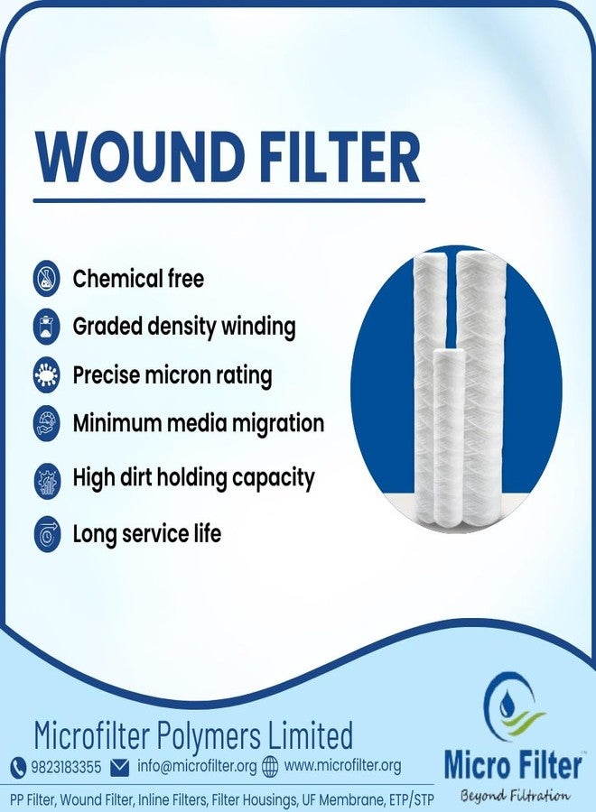 Micro Filter 10 Inch Wound Water Filter Cartridge Pack of 5 Sediment Pre Filter for RO UV UF Water Purifier Removes Dirt Sand Rust for Clean Drinking Water - Image 3